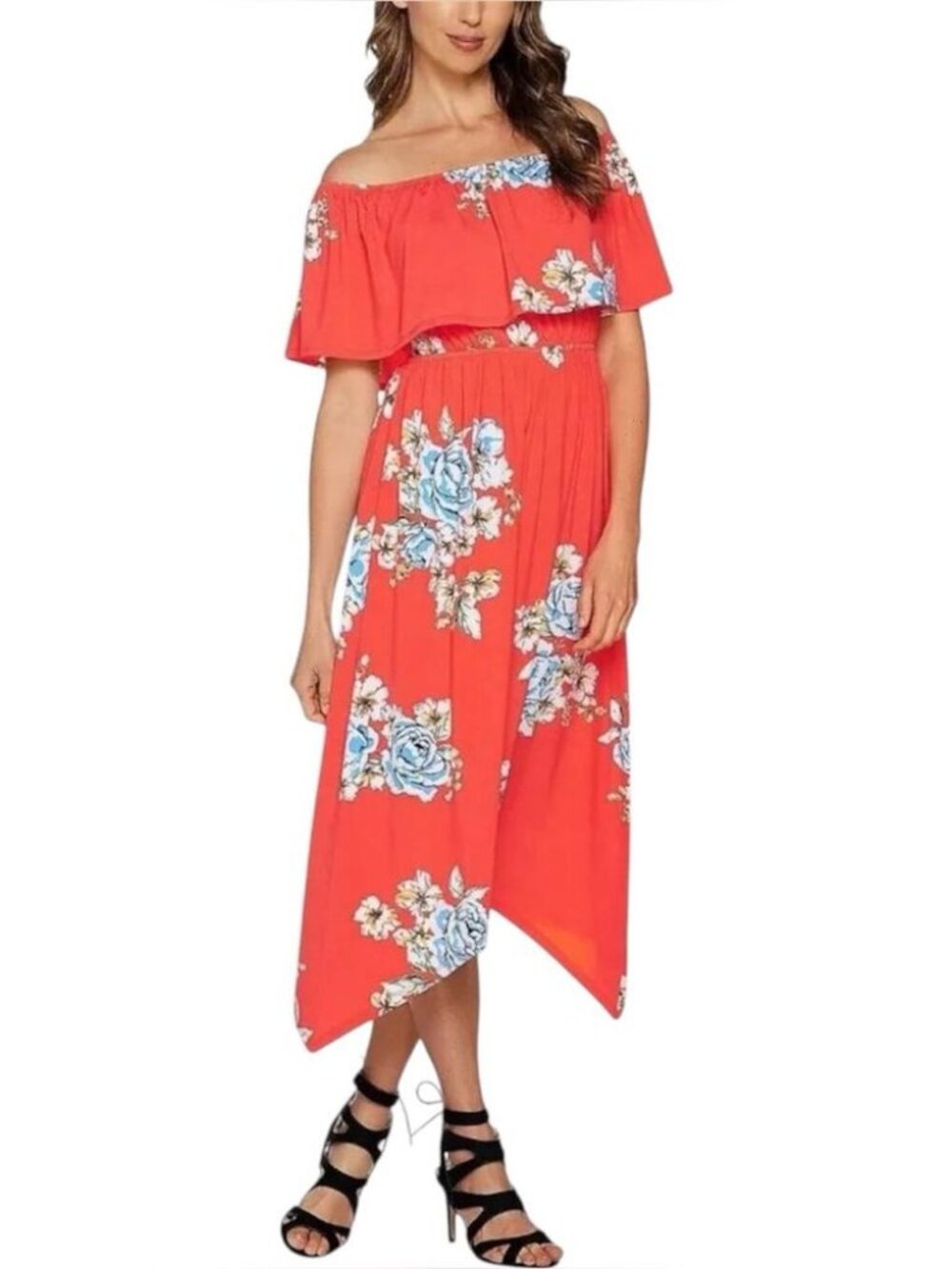 Du Jour Off the Shoulder Floral Printed Knit Dress